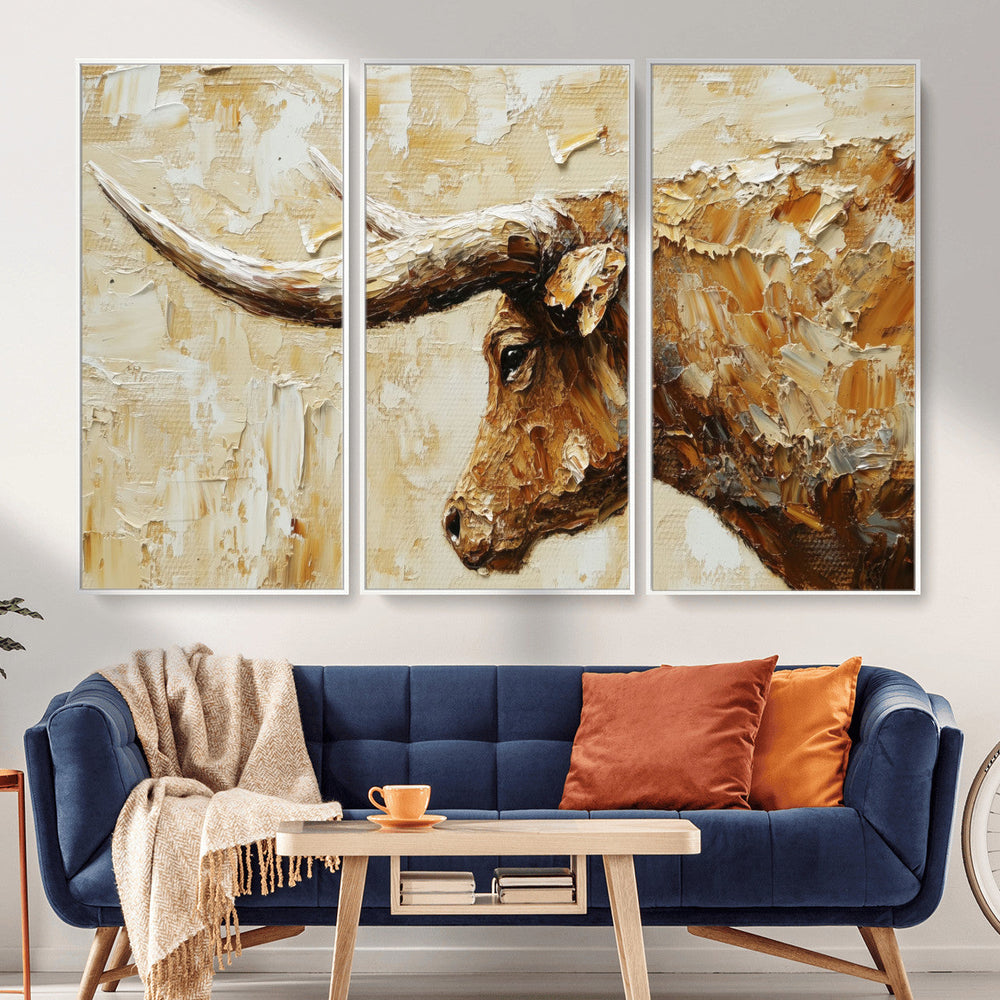 Rustic Longhorn Bull Wall Art Canvas Print – Vintage Western