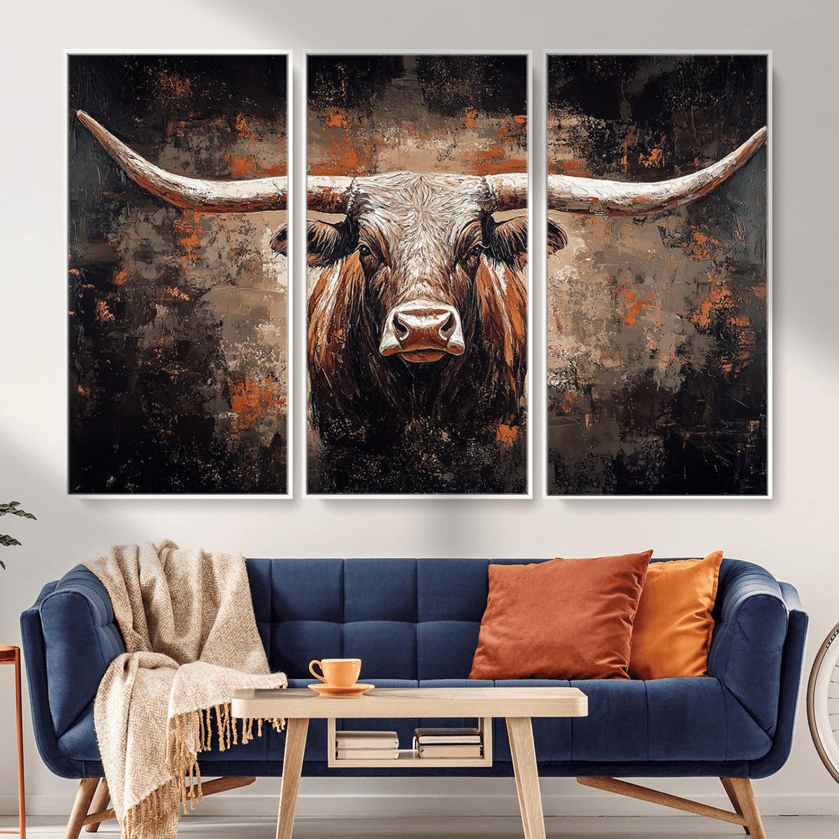 Abstract Longhorn Wall Art Canvas Print – Vintage Western