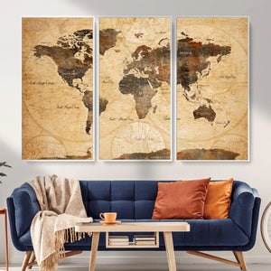 Push Pin World Map Canvas Print – Travel Tracker Wall Art