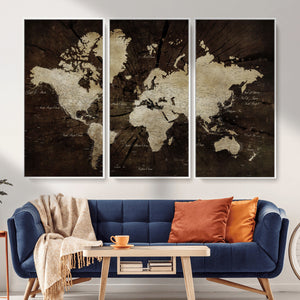 World Map Wall Art Canvas Print – Framed Travel Map Wall Art