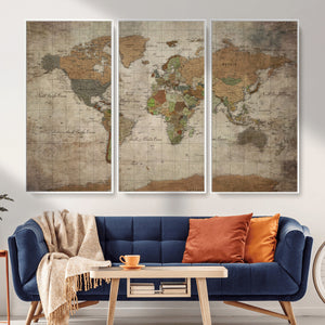 World Map Canvas Print – Framed Travel Map Wall Art for