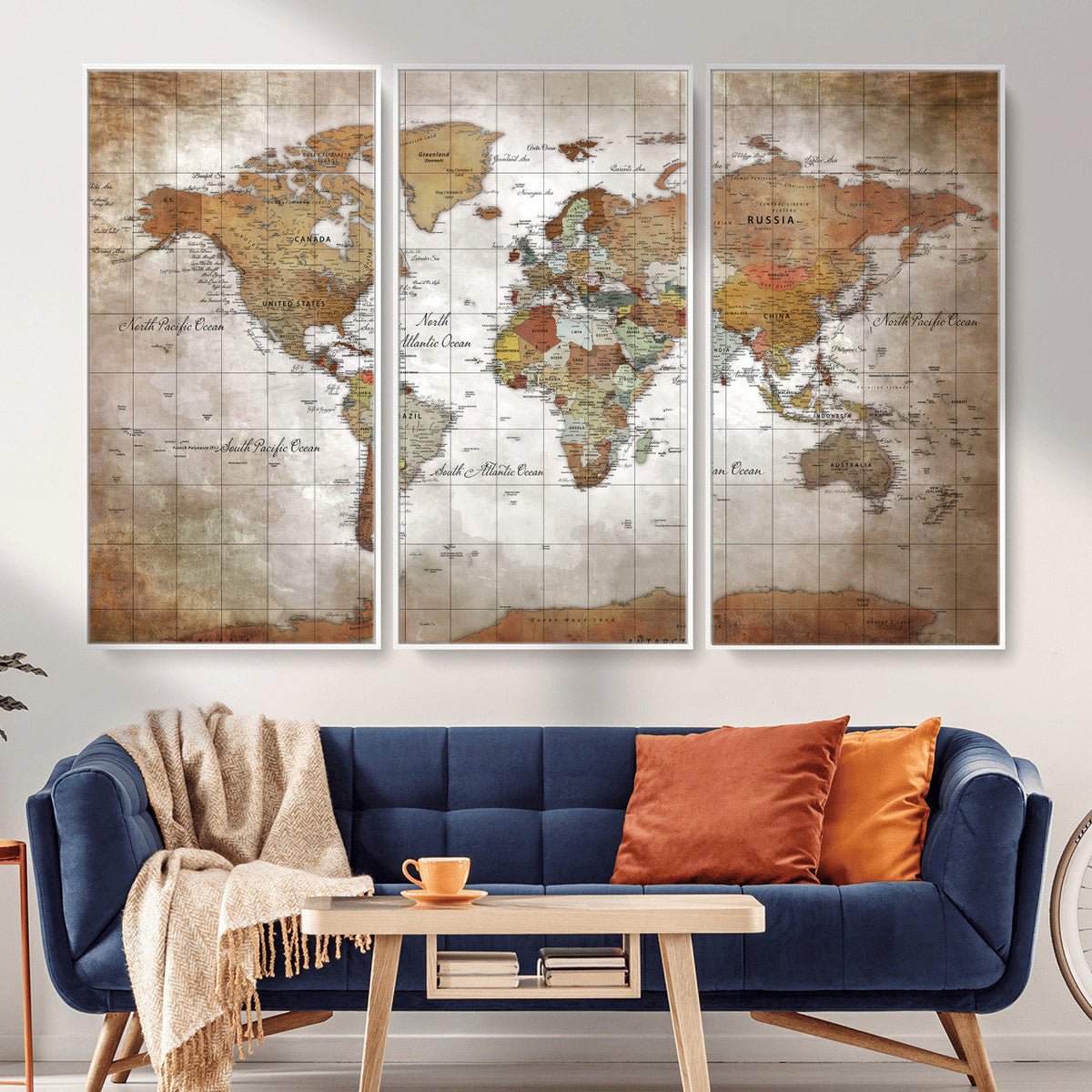 Vibrant Watercolor World Map Canvas Wall Art – Framed Travel