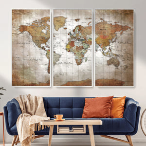 Vibrant Watercolor World Map Canvas Wall Art – Framed Travel