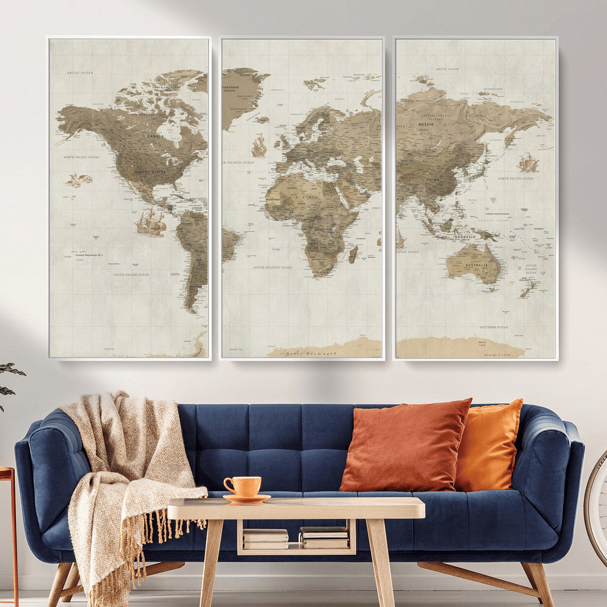 Detailed World Map Wall Art Canvas Print