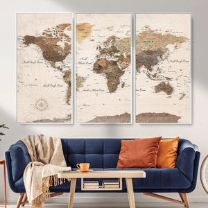 World Map Canvas Print – Framed Detailed Map of the World