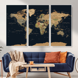 Vintage World Map Canvas on the Dark Background Wall Art