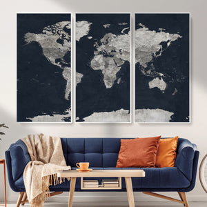 Colorful Watercolor World Map Canvas Print – Vibrant Framed