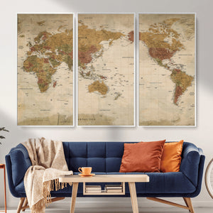 Vintage Detailed World Map Wall Art Canvas Print – Antique