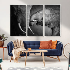 Elephant Family Wall Art Canvas, Framed Elephant Family