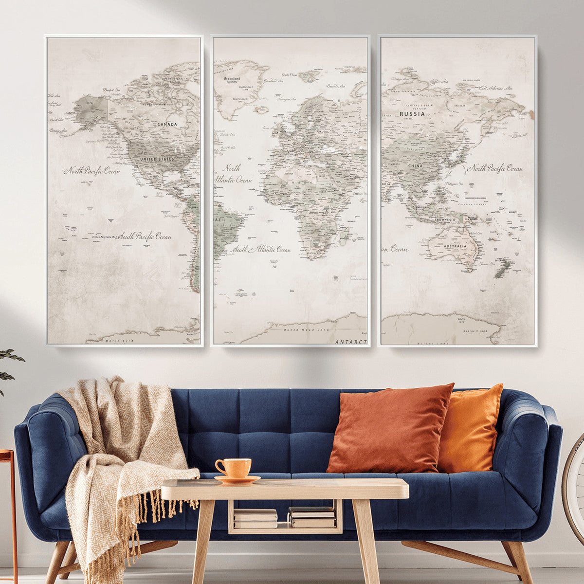 Antique Style World Map Canvas Print - Vintage Detailed