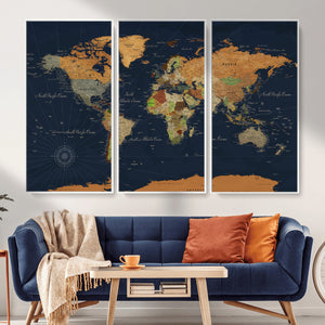 Modern World Map Canvas Print – Framed Detailed Map of the