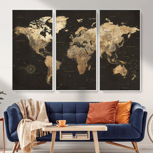 Framed World Map with Pin Canvas Print – Detailed World Map