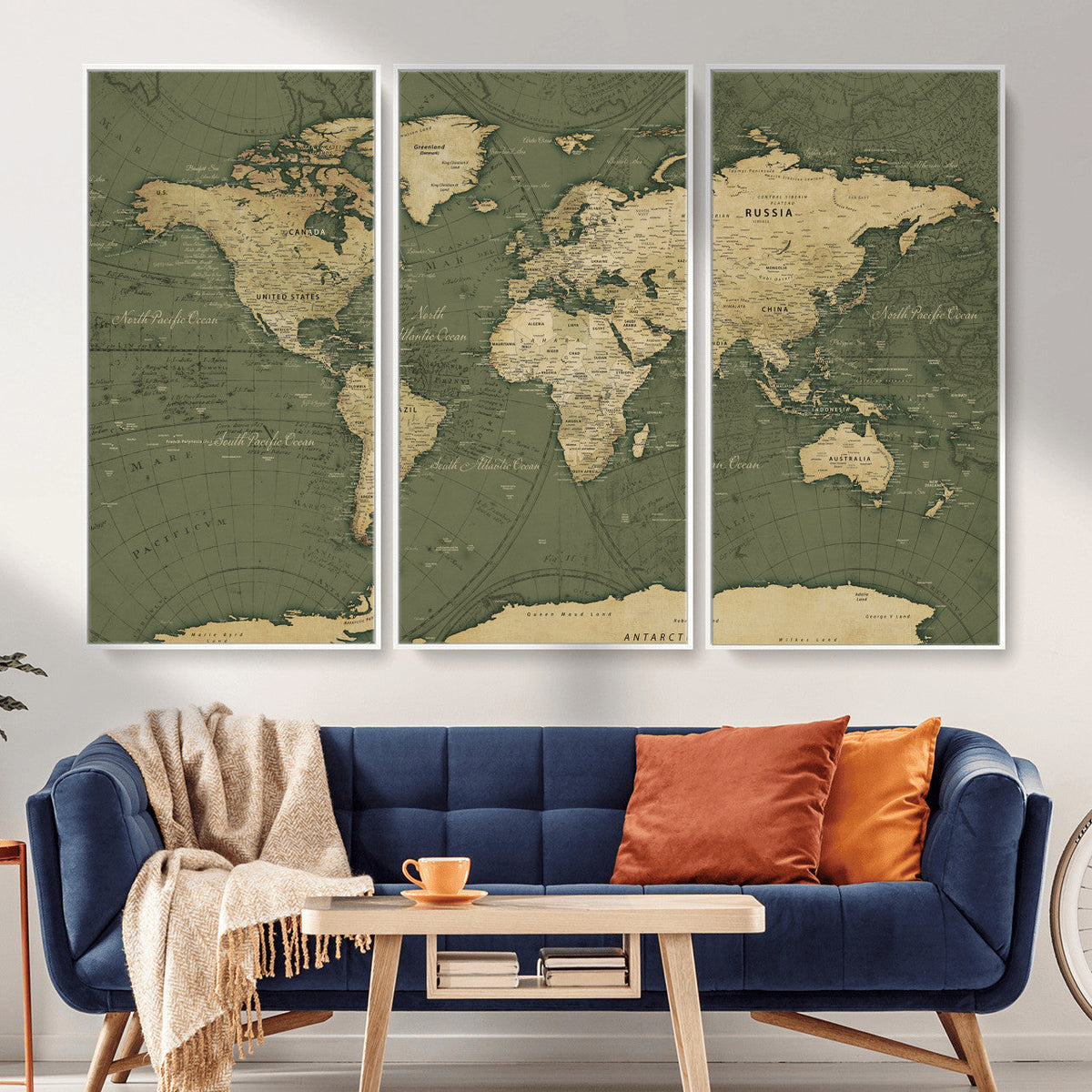 Large World Map Canvas Wall Art Print for Study Room Decor -