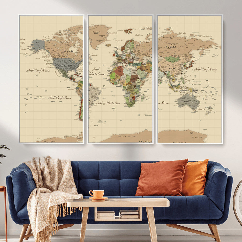Extra Large World Map Canvas Print – Detailed Map of the