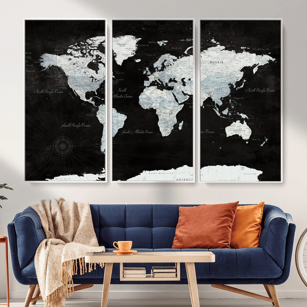 World Map Canvas Print – Framed Push Pin Wall Art, Color