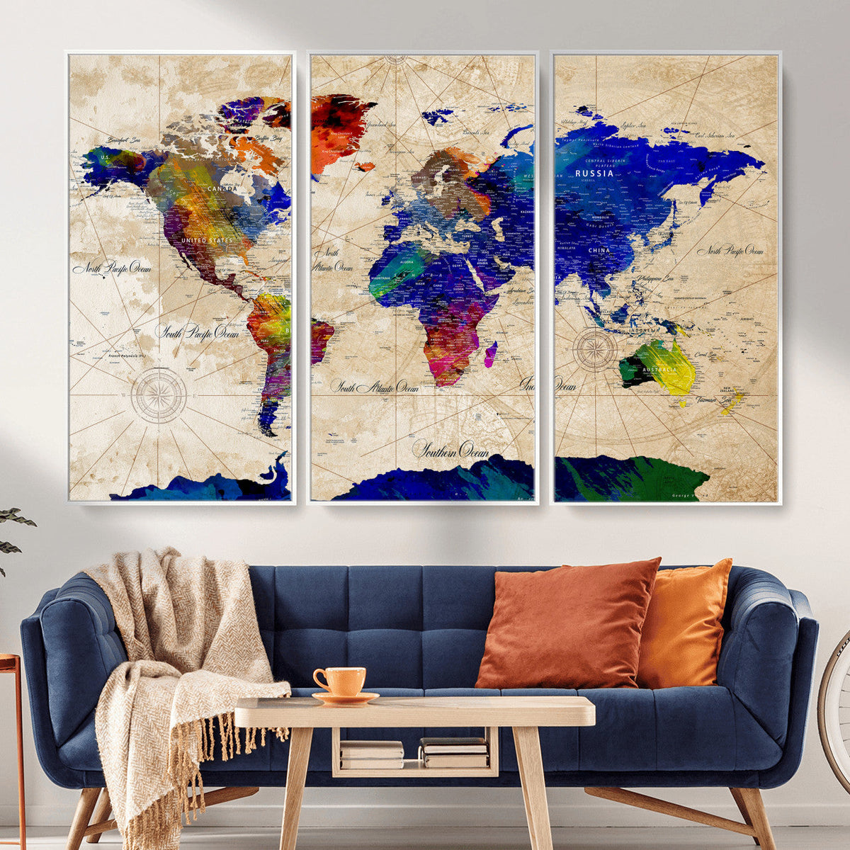 Watercolor World Map Canvas Print – Framed Wall Art for