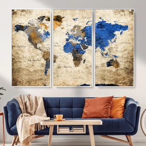 World Map Canvas Print – Colorful Abstract Travel Map,