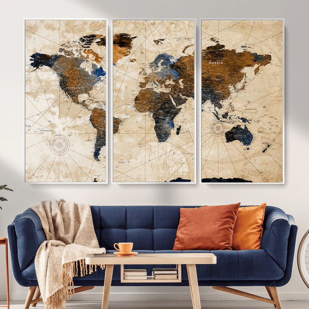 World Map Canvas Print – Framed Travel Map Wall Art for