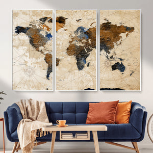 World Map Canvas Print – Framed Travel Map Wall Art for