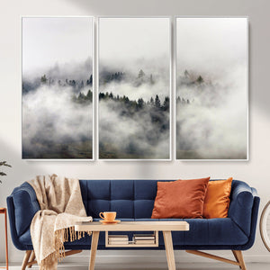 Foggy Forest Wall Art Canvas Print, Misty Pine Tree