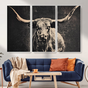 Vintage Texas Longhorn Bull Wall Art Canvas Print, Cow