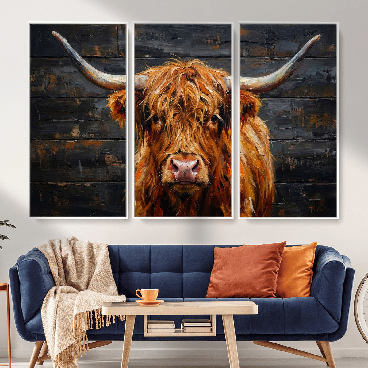 Highland Cow Wall Art Canvas Print, Rustic Farm Animal