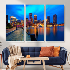 Boston Wall Art Canvas Print, Boston City Downtown Night