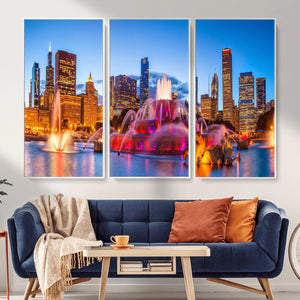 Chicago Wall Art Canvas Print, Chicago City Downtown Night