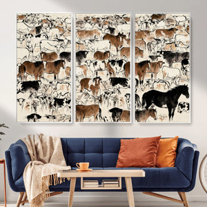 Farmhouse Animals Horse Longhorn Cow Wall Art Canvas Print -