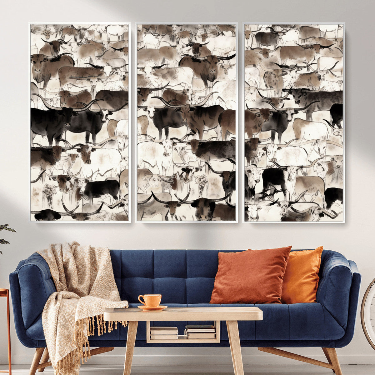 Abstract Texas Longhorn Print - Longhorn Herd Print for