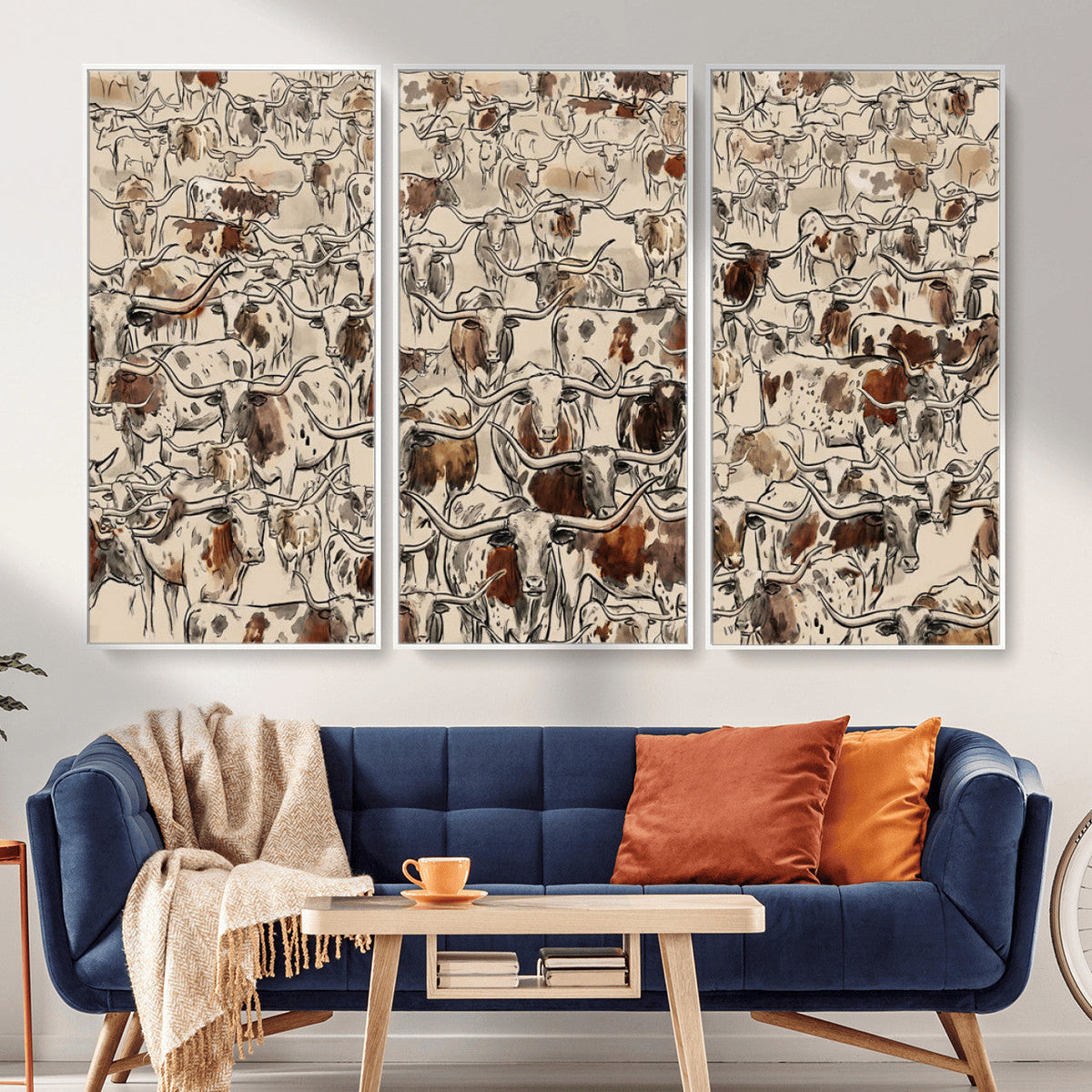 Abstract Longhorn Wall Art Canvas Print - Farm Animal