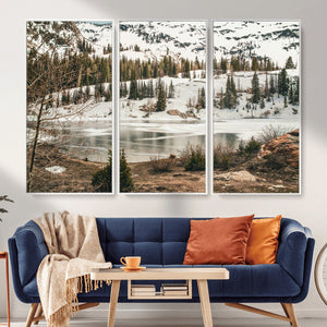 Snowy Mountain Landscape Wall Art Canvas Print, Alpine Pine