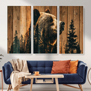 Rustic Bear Wall Art Canvas Print – Woodland Wildlife
