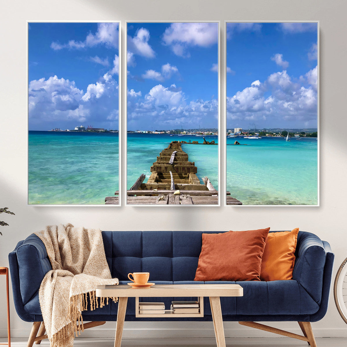 Caribbean Ocean Pier Seascape Wall Art Canvas Print,