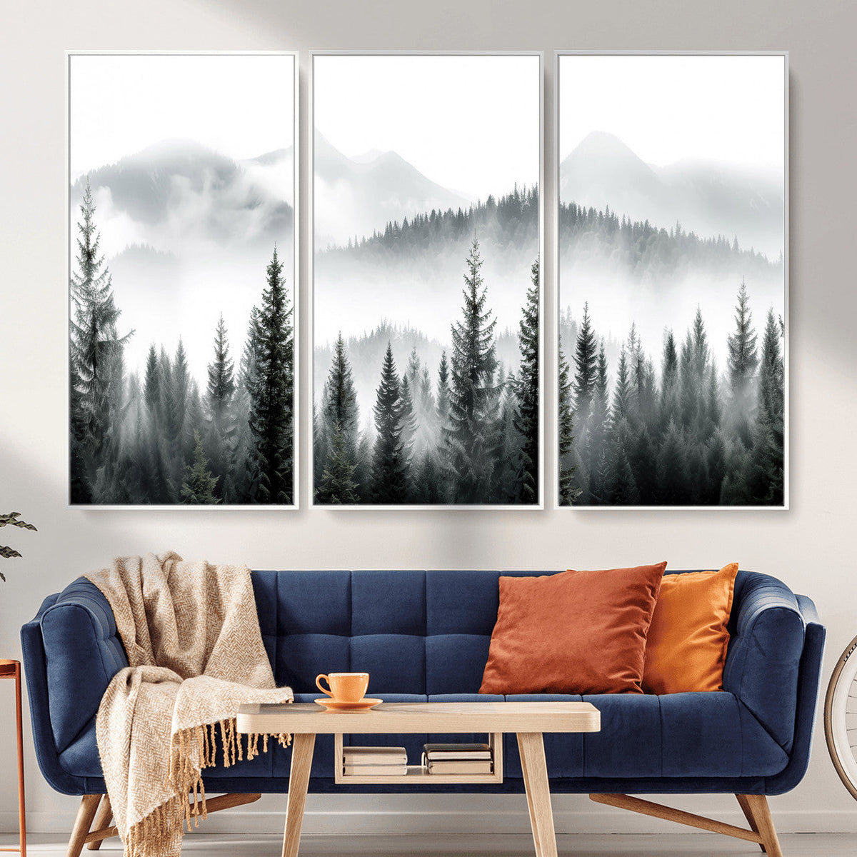 Misty Pine Forest Mountain Landscape Wall Art Canvas Print