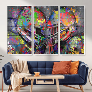 Graffiti Football Helmets Wall Art Canvas Print, Urban
