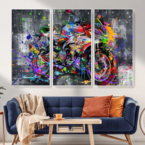 Graffiti Motorcycle Wall Art Canvas Print, Urban Street Art