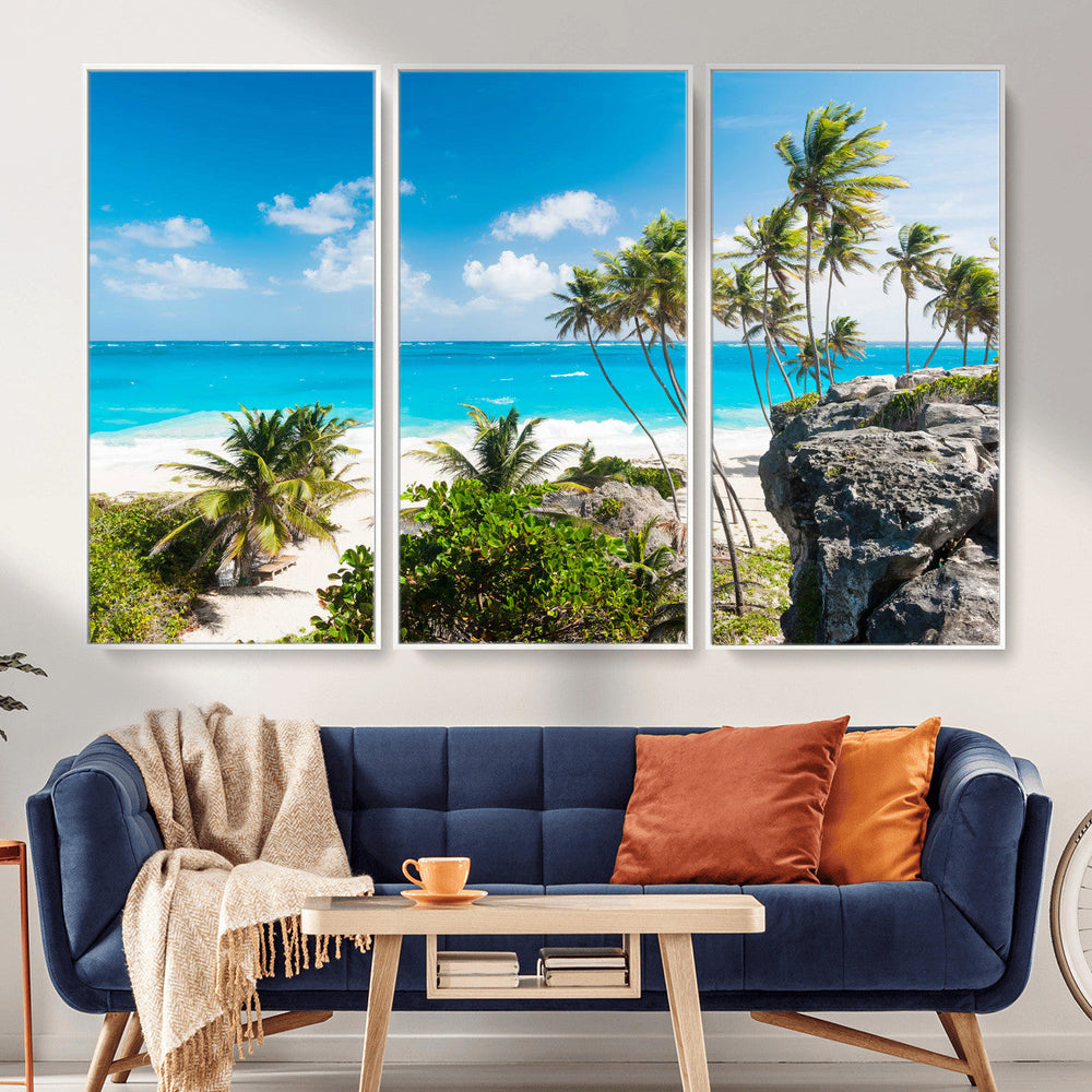 Tropical Beach Wall Art Canvas Print, Palm Tree Ocean