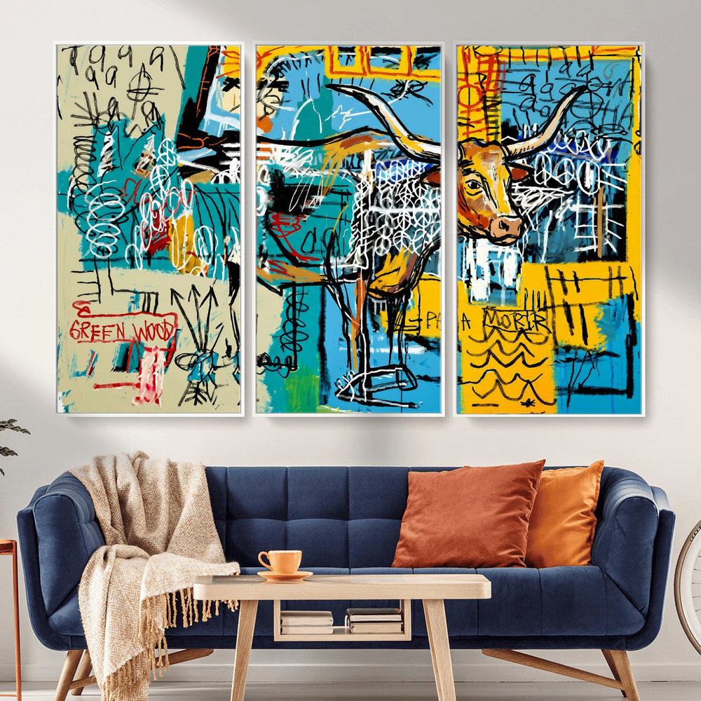 Basquiat Style Bird Bull Graffiti Wall Art Canvas Print,
