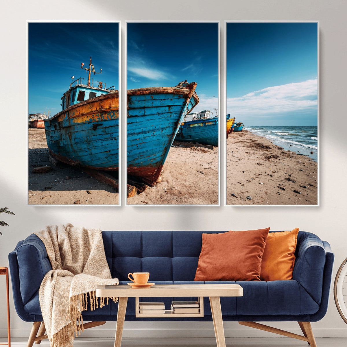 Coastal Fishing Boats Wall Art Canvas Print, Sunset Beach