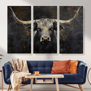 Rustic Longhorn Bull Wall Art Canvas Print – Vintage Western