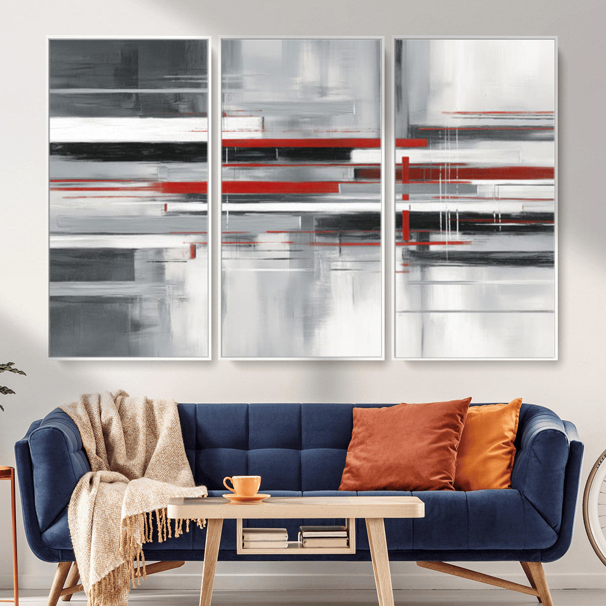 Gray Red Abstract Wall Art Canvas Print, Modern Abstract