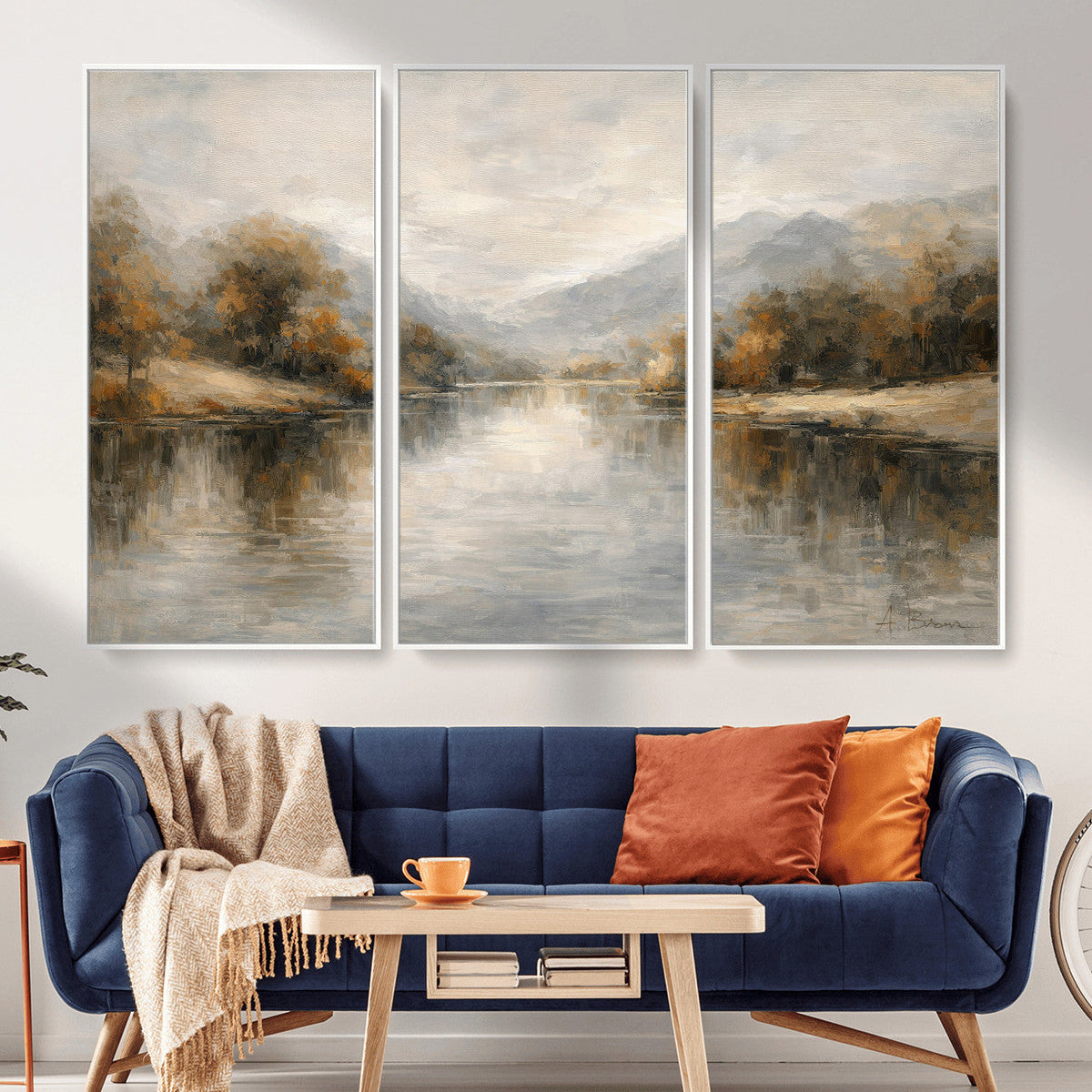 Neutral Abstract River Landscape Wall Art Canvas Print