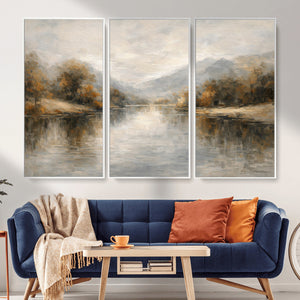 Neutral Abstract River Landscape Wall Art Canvas Print