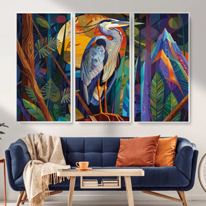 Colorful Heron Wall Art Canvas Print Tropical Bird Abstract