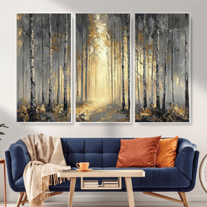 Abstract Birch Forest Wall Art Canvas Print – Modern Neutral