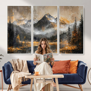 Mountain Lake Canvas Wall Art — Rustic Forest Landscape