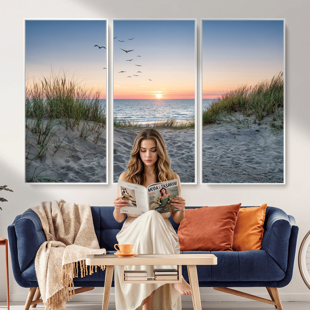 Sandy Dune Path Sunset Canvas Wall Art — Seagulls Beach