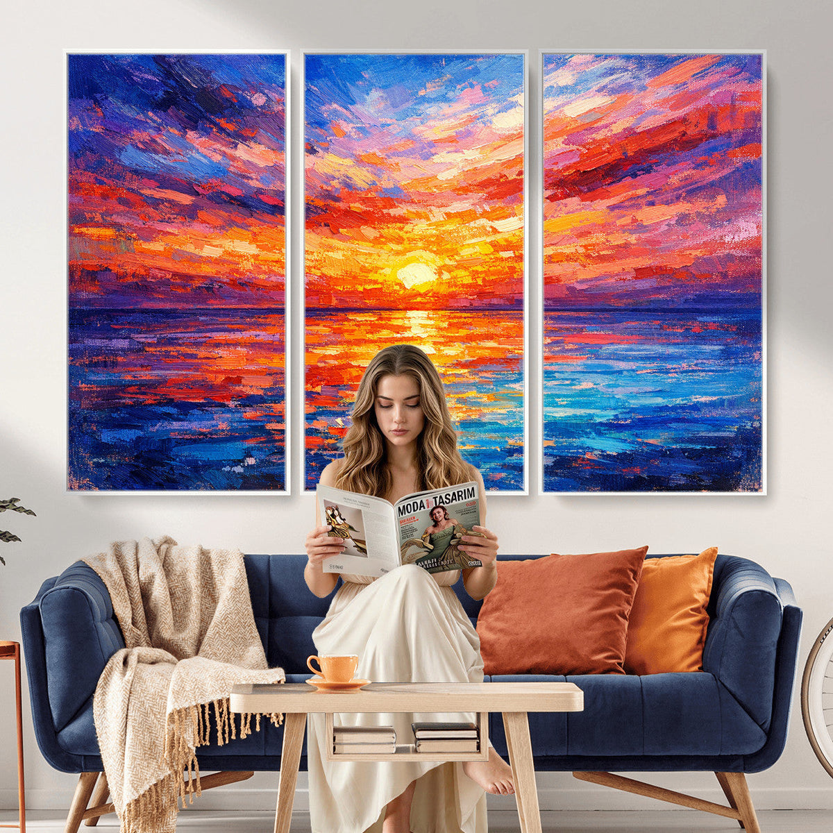 Colorful Knife Ocean Sunset Canvas — Orange Pink Teal