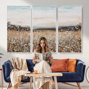 Neutral Wildflower Field Canvas Wall Art — Beige Earth Tone